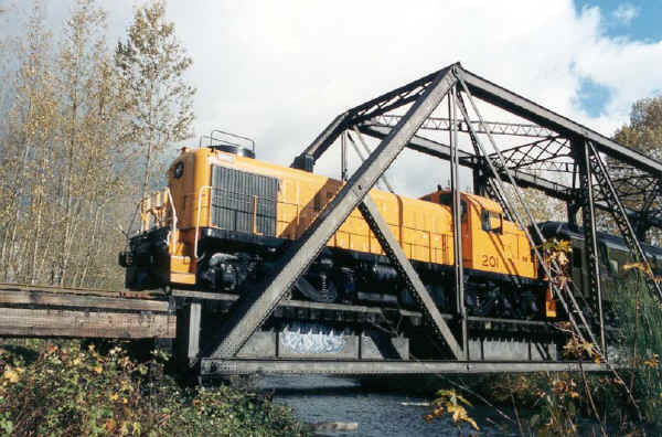 Locomotive 201 crosses Bridge 35 in fall 2000